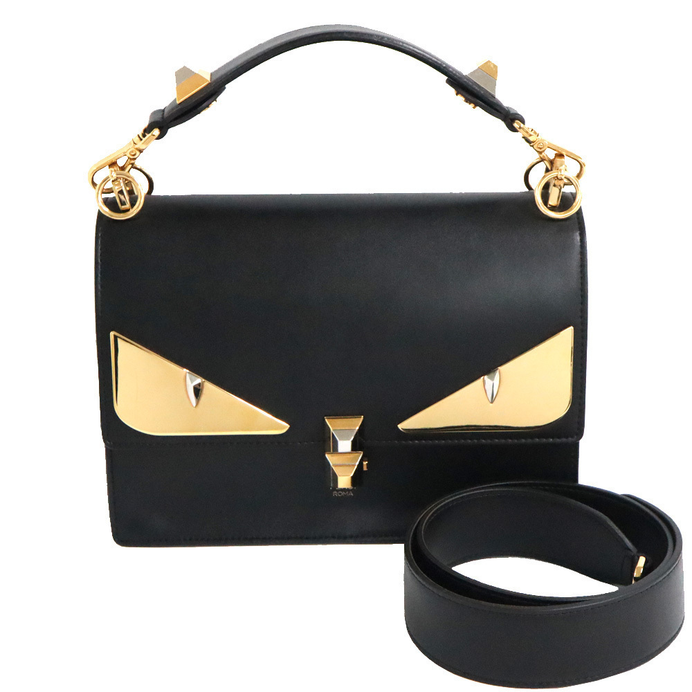 Fendi Monster Kanai Shoulder Bag Black Leather Handbag